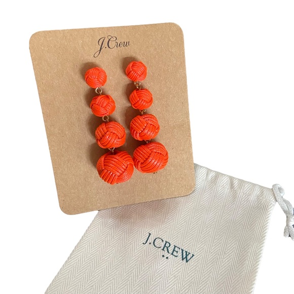 NWT J. Crew Love Knot Drop Earrings & Dust Bag- Vibrant Orange - Picture 1 of 8